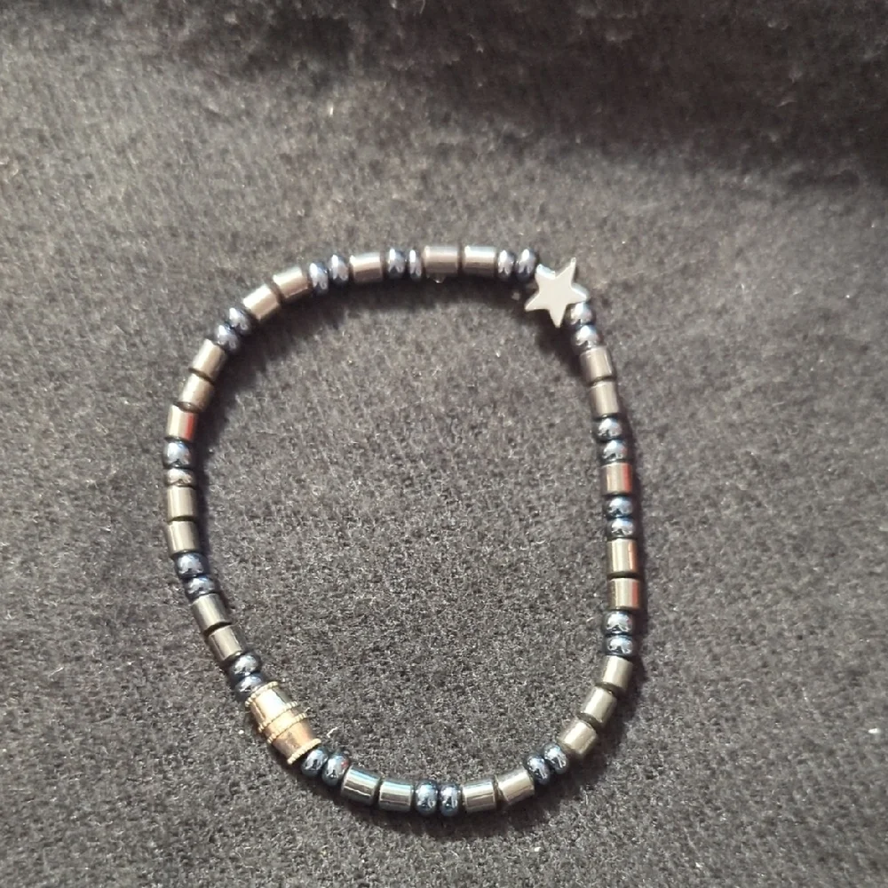 Black Hematite Gemstone Star Beaded Dainty Delicate Statement Bracelet